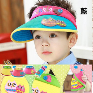 【春夏流行兒童帽子】原創正品有防偽標今年最新款貓頭鷹拚色太陽空頂帽☆空頂太陽帽/遮陽帽/春夏帽子/中空帽/大帽簷遮陽帽☆