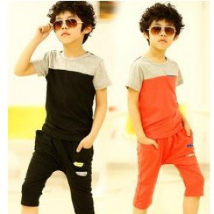 [High quality spring and summer new 5-7 pants brother and sister neutral suit to Hello, men and women can wear] - double pocket casual high-quality short-sleeved suit / leisure suits / children's clothing ☆ 100-140 ☆