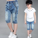 [Wild cowboy series] children 100 掿 denim shorts exquisite design version of pants series handsome brush white jeans / spring and summer shorts ★ men and women apply 100-150cm